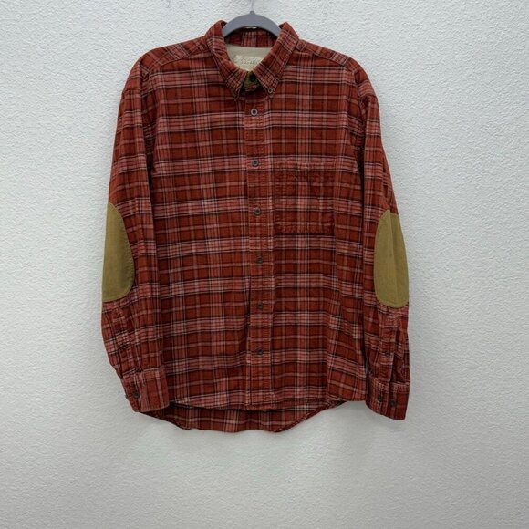 Cabelas Plaid Corduroy Elbow Patch Long Sleeve Button Down Shirt Mens size Large - Picture 1 of 5